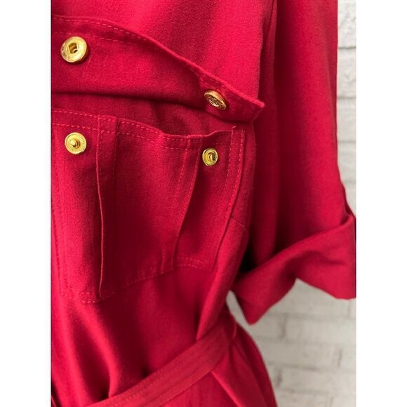 Shargano Red Utility Dress With Gold Tone Hardware Size 12 - Picture 3 of 11